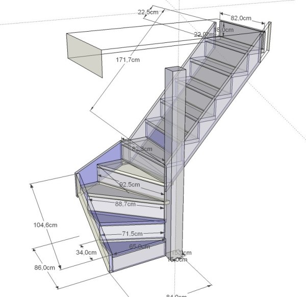 Чертеж лестницы на второй этаж в частном доме